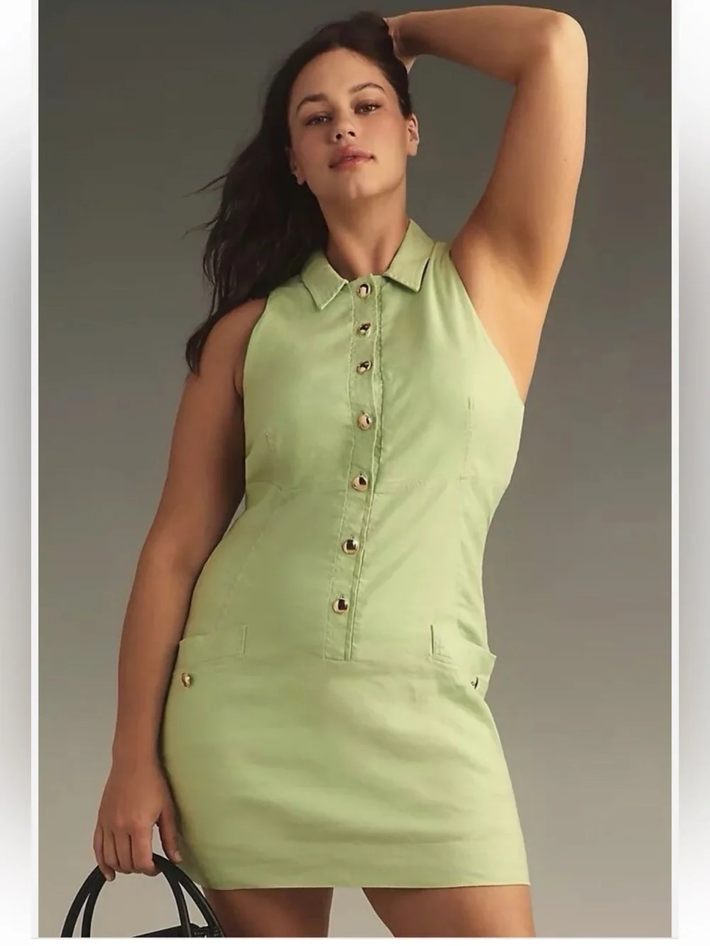 NWT Maeve Anthropology Green Sleeveless Button-Front Mini Dress Sz MP - Picture 4 of 11
